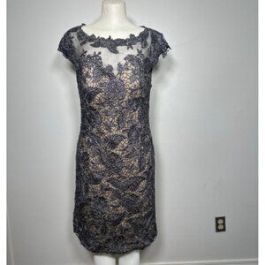 Lace Cap Sleeve Dress, Platinum/Nude (Size 16)